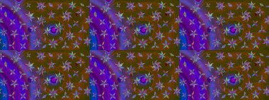 Küçük çiçekli yay deseni çiz. Raster illüstrasyonu. Suluboya tarzında kahverengi ve mor renkler üzerine.