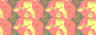 Raster illüstrasyonu. Kar tanelerinin soyut arkaplanlı Noel şablonu. Noel ve yeni yıl moda baskıları için tatil tasarımı. Altın kar taneleri. Renkler.