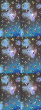 Sevimli çiçek raster deseni. Düz Çiçek Elementleri Tasarımı. Renkli Bahar Teması eskiz kalıbı. Mavi ve gri renkte çiçekler.