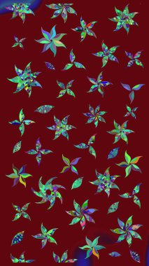 Çiçekli karalama şeklinde Raster çiçek deseni. Yumuşak, bahar çiçekli arka plan. Kırmızı renkte çiçekler.