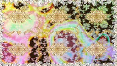 Süslü raster dekorasyonu. Barok tarzında duvar kağıdı tasarımı için kusursuz damaske deseni arkaplanı. Altın elementlerle nötr renklerde altın desen.