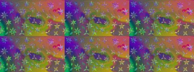 Raster Floral Illustration, Asyalı tekstil. Kahverengi ve yeşil renkli etnik çiçeklerle zarif bir eskiz deseni..