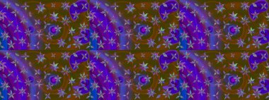 Raster illüstrasyonundaki çiçek desenli çizim. Kahverengi ve mor renkli çiçekler. Renkli Yaz Temalı eskiz kalıbı. Düz Çiçek Elementleri Tasarımı.