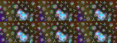 Eskiz arkaplan modeli. Raster - stok. Yapraklı çiçekler ve papatya çiçekleri kahverengi ve yeşil renklerde.