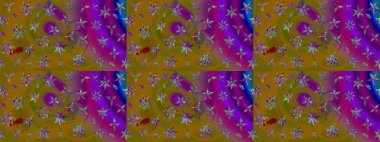 Sevimli çiçek raster deseni. Kahverengi ve mor renkli çiçekler. Renkli Yaz Temalı eskiz kalıbı. Düz Çiçek Elementleri Tasarımı.