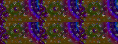 Raster düz çiçek çizim deseni. Hediye ambalaj kağıdı, tebrik kartları, posterler ve pankart tasarımı. Kahverengi ve yeşil renkte çiçekler.