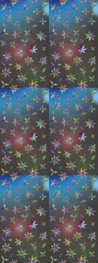 Gri ve mavi renkte çiçekler. Renkli Bahar Teması eskiz kalıbı. Düz Çiçek Elementleri Tasarımı. Raster illüstrasyonunda çiçek deseni çizimi.