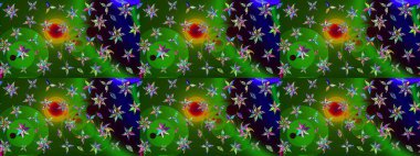 El çizimi çiçekli soyut çizim kalıbı. Raster illüstrasyonu. Yeşil ve siyah renkte çiçekler.