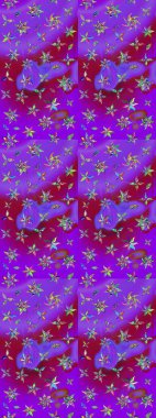 Menekşe ve mor renkler üzerinde. Çizim kalıbı. Renkli süs kenarı. Raster illüstrasyonu. Çiçek duvar kağıdı. Hint süsü..