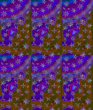 Düz Çiçek Elementleri Tasarımı. Renkli Bahar Teması eskiz kalıbı. Kahverengi renkli çiçekler. Raster illüstrasyonunda çiçek deseni çizimi.