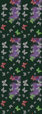 Raster Kelebekleri deseni. Soyut eskiz arka planı. Mavi ve gri renkli resimler tropikal kelebeklerle birlikte. Duvar kağıtları, web sayfası arkaplanları, yüzey dokuları, tekstil için mükemmel..