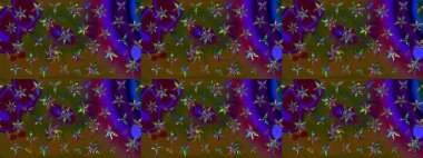 Şirin çiçek elementleri. Robot resim. Raster illüstrasyonu. Kahverengi ve yeşil renkte çiçekler.