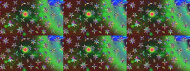 Çiçekli karalama şeklinde Raster çiçek deseni. Yumuşak, bahar çiçekli arka plan. Yeşil ve kahverengi renkte çiçekler.