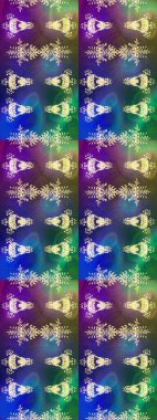 Renkli arka planda izole tatlı kar taneleri. Güzel kar tanesi. Raster illüstrasyonu. Yuvarlak raster kar tanesi. Soyut kış mavisi, yeşil ve menekşe süsü.