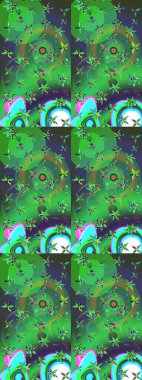 Yeşil ve mor renkli etnik çiçeklerle süslenmiş zarif bir eskiz şekli. Raster Çiçek İllüstrasyonu güzel tekstil..