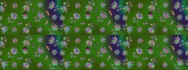 Çiçek. Yeşil ve mor renklerde. Taslak dekoratif arka plan, çiçek mandala. Raster illüstrasyonu.