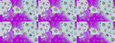 Küçük çiçekteki sevimli çiçek deseni. Raster illüstrasyonu. Tarafsız ve mor renkte çiçekler.