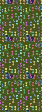 Yeşil ve nötr bir arka planda güzel renkli kelebeklerin Raster vintage el çizimi. Moda sevimli kumaş tasarımı. Raster illüstrasyonu.