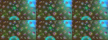 Düz Çiçek Elementleri Tasarımı. Çiçekli çizim şekli. Renkli Bahar Teması eskiz kalıbı. Yeşil ve kahverengi renkte çiçekler.