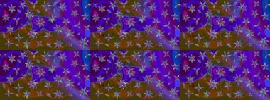 Raster illüstrasyonundaki çiçek desenli çizim. Mor ve kahverengi renkte çiçekler.
