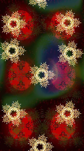 Raster illüstrasyonu. Noel stili. Kahverengi, kırmızı ve gri renklerde kar taneleri.