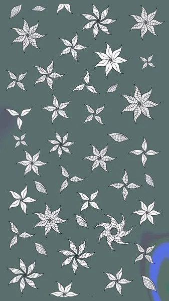 Raster illüstrasyonu. Tarafsız renklerde çiçekler. El çizimi çiçekli soyut çizim deseni.