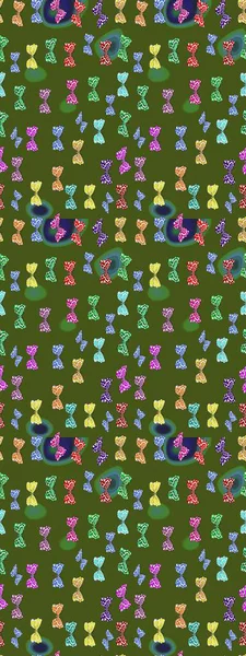 Yeşil ve nötr bir arka planda güzel renkli kelebeklerin Raster vintage el çizimi. Moda sevimli kumaş tasarımı. Raster illüstrasyonu.