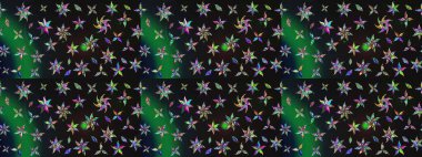 Gri ve yeşil renkli Asya tekstili. Çiçek desenli çizim. Raster illüstrasyonu.