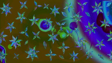 Kahverengi ve mavi renkli Asya tekstili. Suluboya çiçekli çiçek deseni. Raster illüstrasyonu.