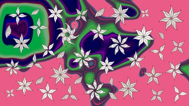 Eskiz arkaplan modeli. Raster hisseleri. Pembe üzerine çiçekler. Suluboya, elle çizilmiş.