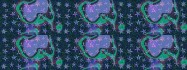 El çizimi çiçekli soyut çizim kalıbı. Raster illüstrasyonu. Mavi renkte çiçekler.