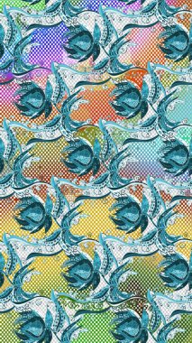 Renkli Bahar Teması el yapısı arka plan. Raster illüstrasyonunda el çiçeği deseni. Düz Çiçek Elementleri Tasarımı. Mavi, nötr ve gri renkte çiçekler.