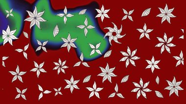 Modern çiçek arkaplanı. Moda baskıları için zarif bir şablon. Halk tarzı. Kırmızı ve nötr renklerde yapraklar ve parlak renkli çiçeklerle muhteşem bir çiçek deseni..