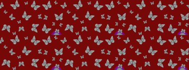 Farklı yönlere uçan renkli kelebek koleksiyonu. Kızlar, erkekler, elbiseler, duvar kağıtları için soyut çizim kalıpları. Raster illüstrasyonu.