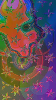 Çiçekli karalama şeklinde Raster çiçek deseni. Nazik, narin çiçek arkaplanı. Yeşil ve mavi renkte çiçekler.