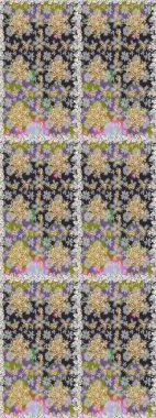 El yapımı dekoratif çerçeve, albüm kapağı, tebrik kartı, klasik Art deco tarzı. Raster soyut çiçek çelengi altın karalama fantezi yaprakları ve gri renkli çiçekler.