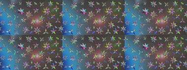 Çiçek desenli çizim. Raster illüstrasyonu. Asya tekstil tarzında. Mavi ve gri renkte çiçekler. Raster illüstrasyonu.