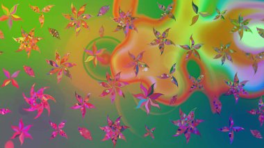 Yeşil ve mavi renkli etnik çiçekli zarif eskiz deseni. Asya Tekstil 'inde Raster Çiçek İllüstrasyonu.