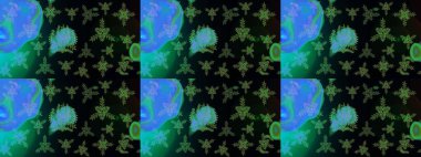 Kar tanelerinin soyut arkaplanlı Noel arkaplanı. Siyah, mavi ve yeşil kar taneleri. Güzel tasarım. Noel için tatil tasarımı, yeni yıl moda baskıları. Raster illüstrasyonu.