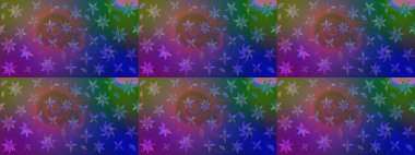 Çiçekli ipek eşarp. El çizimi çiçek unsurları olan soyut çizim raster deseni. 1950-1960 motifleri. Retro tekstil tasarım koleksiyonu. Mavi ve mor üzerine mavi ve mor.