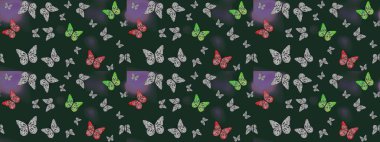 Tekrarlanan kelebekler. Elle çizilmiş sevimli kız çizimi. Çizim, karalama, karalama. Sonsuz. Raster illüstrasyonu.