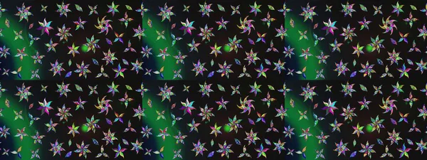 Gri ve yeşil renkli Asya tekstili. Çiçek desenli çizim. Raster illüstrasyonu.