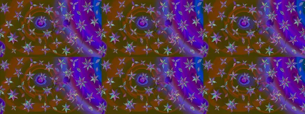 Kahverengi ve mor renkli şirin çiçek desenleri. Raster Modaya uygun kumaş deseni. Renkli Bahar Teması eskiz kalıbı. Düz Çiçek Elementleri Tasarımı.