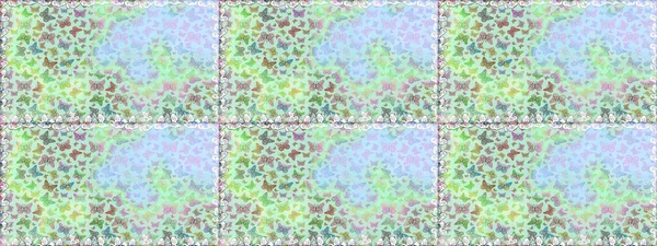 Elin kusursuz deseni suluboya desenli siluet kelebekleri. Tarafsız ve yeşil renkli bir resim. Klasik tarzda hem de. Raster illüstrasyonu.