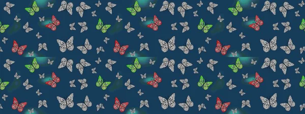 Kelebek desenli güzel çizim tasarımı. Mavi ve gri renkli resimler. Robot resim. Ambalaj kağıtları ve duvar kağıtları için sevimli bir arkaplan, kumaş tasarımı, kağıt.