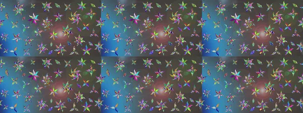 Çiçek desenli çizim. Raster illüstrasyonu. Asya tekstil tarzında. Mavi ve gri renkte çiçekler. Raster illüstrasyonu.