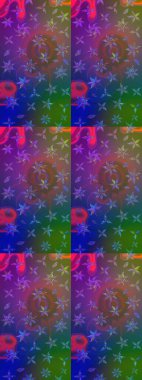 Renkli Bahar Teması eskiz kalıbı. Mor ve mavi renkte çiçekler. Sevimli çiçek raster deseni. Düz Çiçek Elementleri Tasarımı.