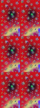 Raster - stok. Yapraklı çiçekler ve kırmızı ve nötr renklerde papatya çiçekleri. Taslak arkaplan deseni.