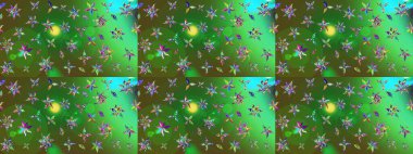 Sevimli çiçek raster deseni. Renkli Bahar Teması eskiz kalıbı. Renkli çiçekler. Düz Çiçek Elementleri Tasarımı.