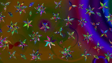 Çiçek desenli raster, kahverengi ve yeşil çizgi grafik desenli soyut raster arkaplan. Modern stil dokusu.